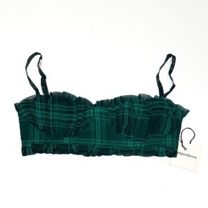 NWT Superdown Bralette Bustier Zelia Green Plaid Crop Top Bra Top Size Small NEW